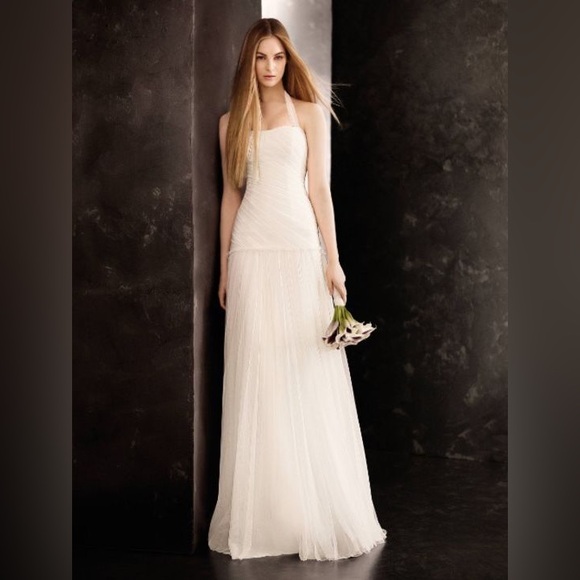 White by Vera Wang Dresses & Skirts - White by Vera Wang Halter Bobbin Net Drop Waist Pleated Strapless Dress